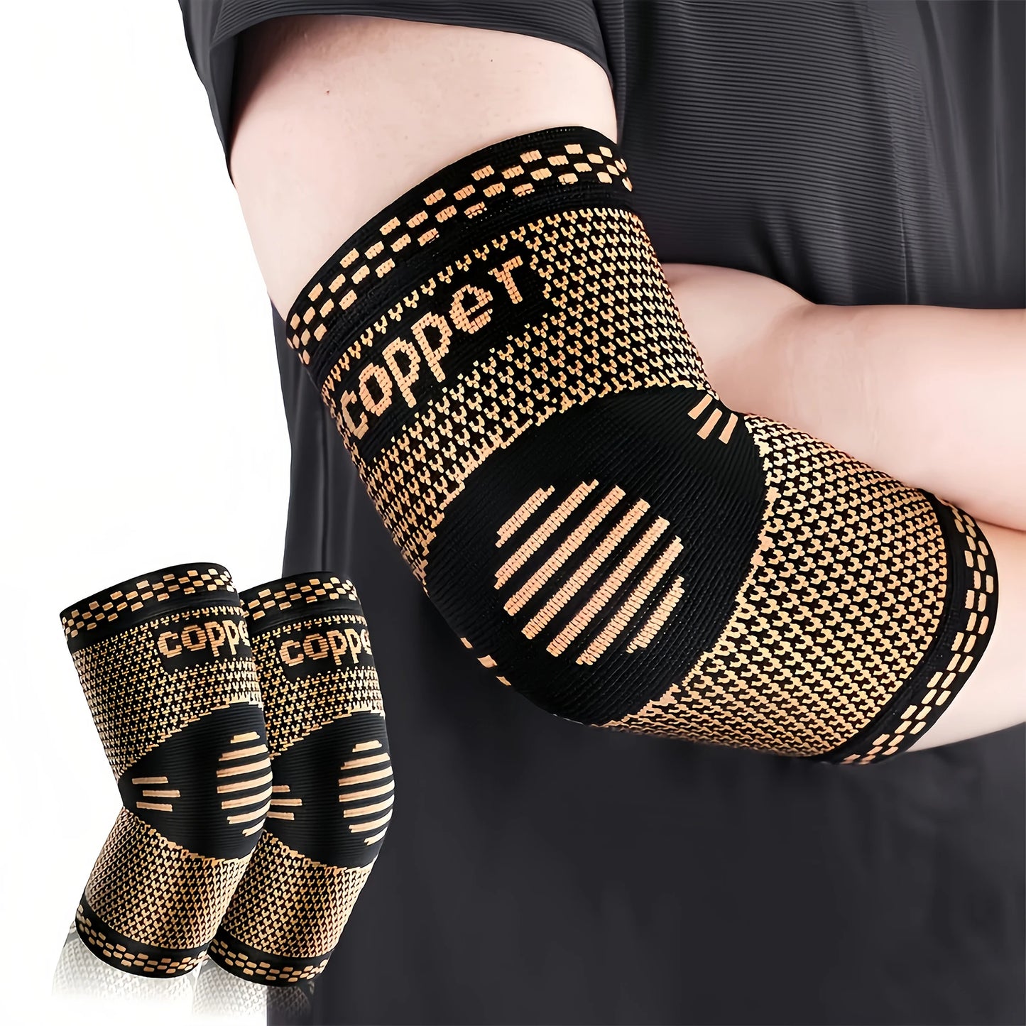 2 Pieces of Copper Ion Sports Elbow Pads, Elbow Compression Joint Protective Sleeves, Basketball, Football and Tennis Fitness Protective Gear