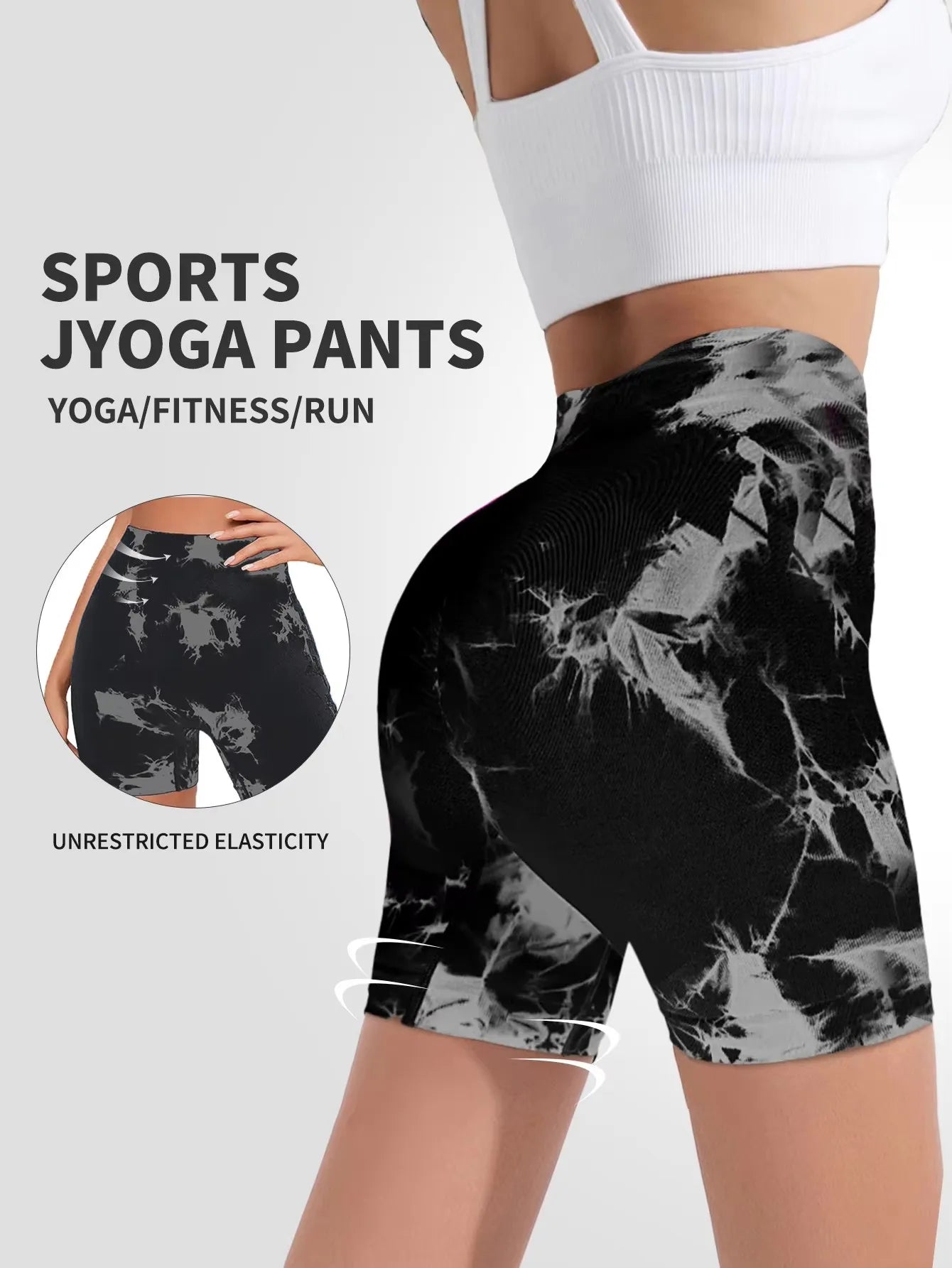 Women's Yoga Shorts Tie Dye Peach Butt Nylon Quick Dry Fitness Pants High Stretch Hip Lift Sweatpants Tight Leggings