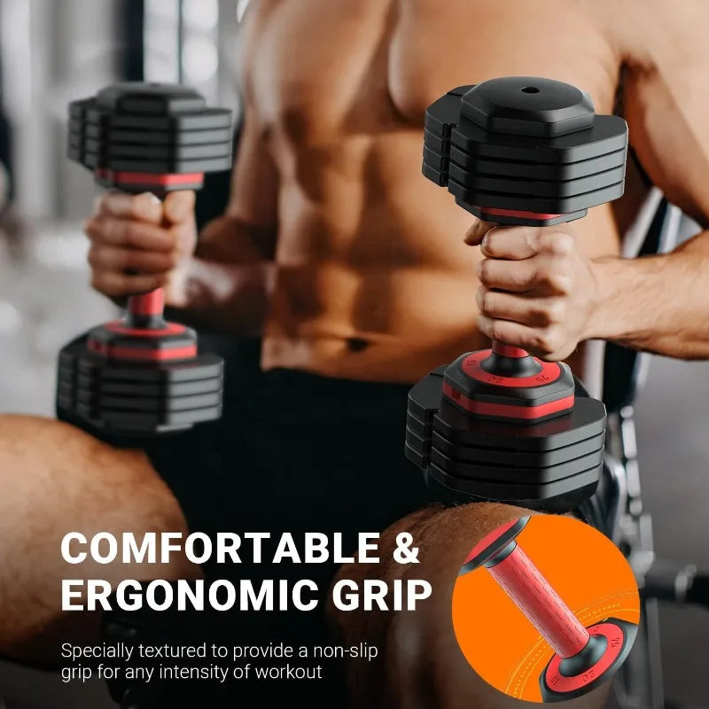 Adjustable Dumbbells Set of 2, 1-Sec Adjustable Weights Dumbbells Set, 5 in 1 Free Dumbbell with Anti-Slip Texture Handle