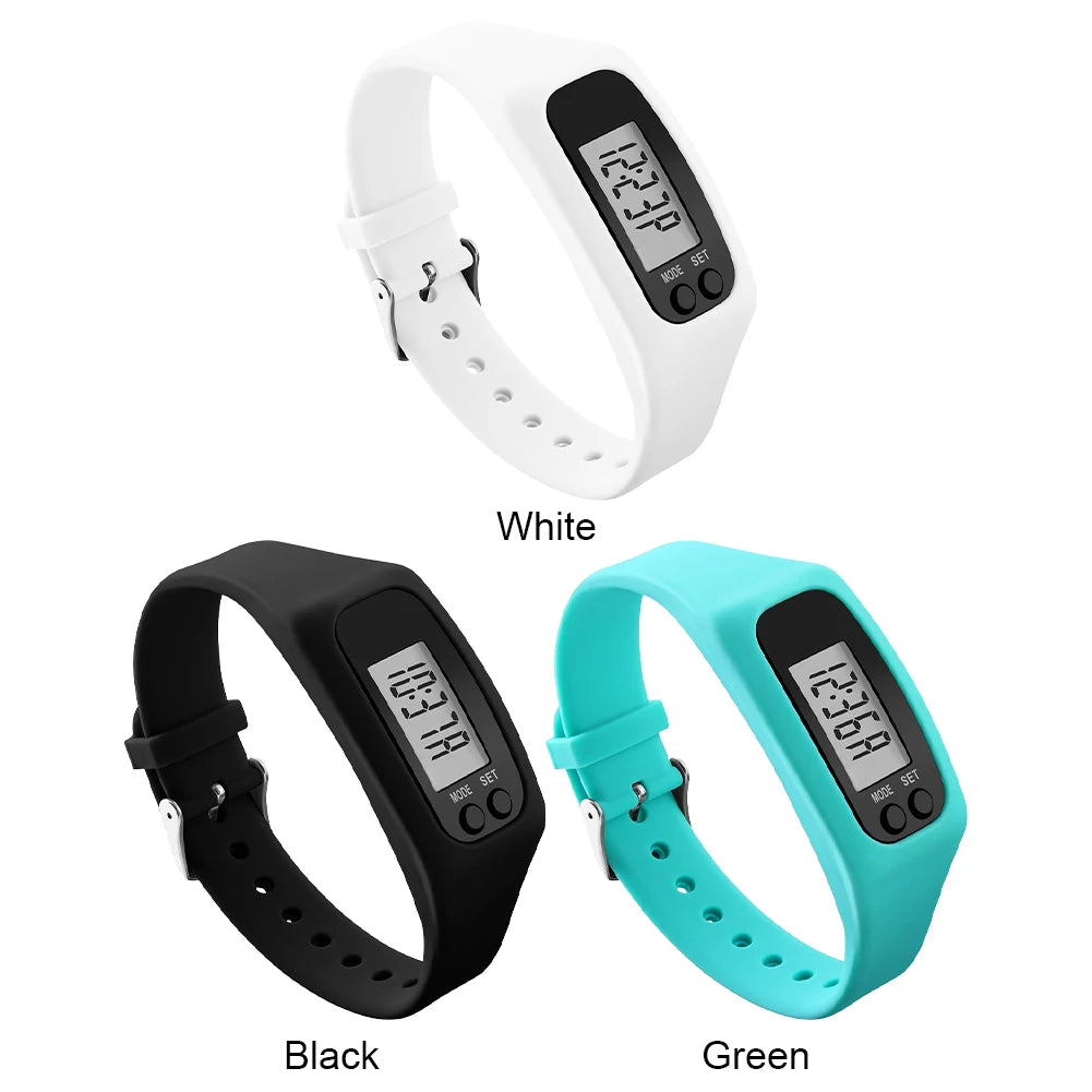 LED Pedometer Bracelet Walking Running Pedometer 12/24H Time Display Silicone Step Tracker Multi-Function for Outdoor Sports