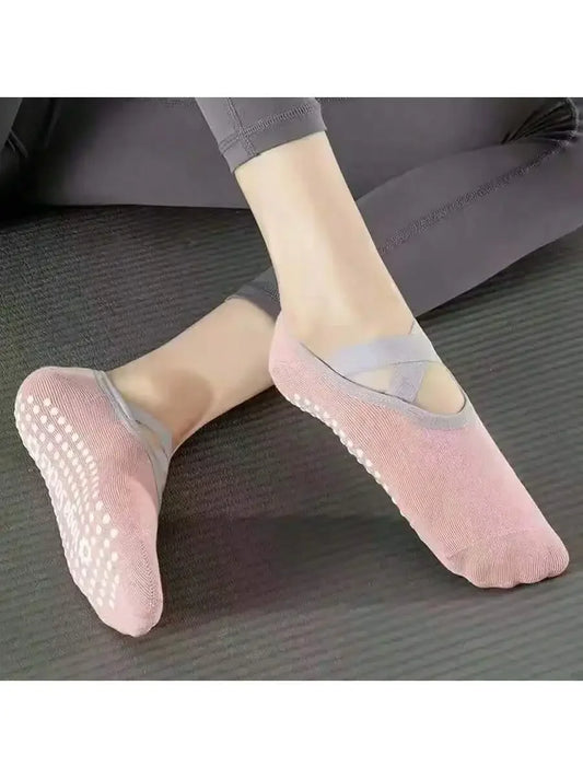 1Pair  Women Yoga Socks Silicone Anti-Slip Ballet Pilates Socks Women Backless Breathable Bandage Dance Sports Socks