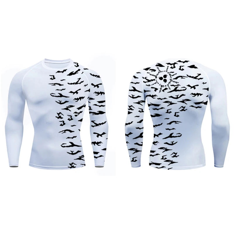 3D Print Compression Shirts for Men Athletic Quick Dry Tshirts Tops Gym Workout Fitness Undershirts Baselayers Anime Rash Guard