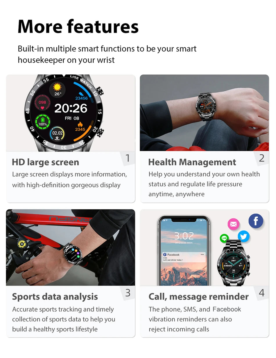 Stainless Steel Smart Watch Wrist Watch Mature Men Luxury Men Sport Fitness Bluetooth Call Mature Men's Smartwatch Outdoors