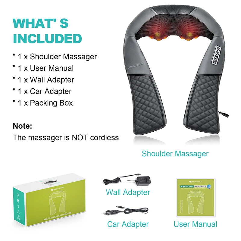 Shiatsu Shoulder and Neck Massager Electric Deep Tissue Kneading Full Body Massage to Legs Muscles Back Massage Shawl