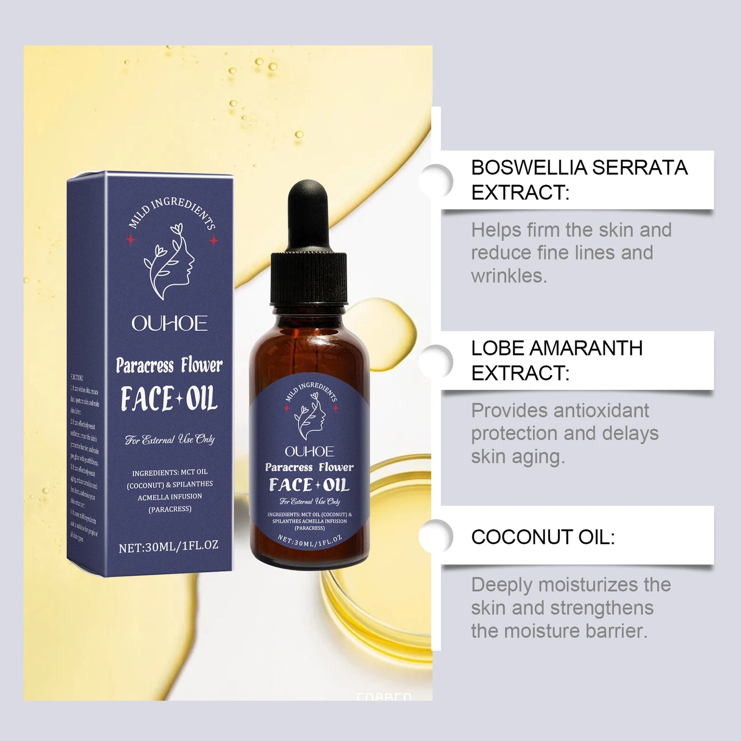 OUHOE Moisturizing Facial Oil - Lighten, Anti - aging, Deeply Moisturize, Strengthen Barrier, Coconut Oil - Infused