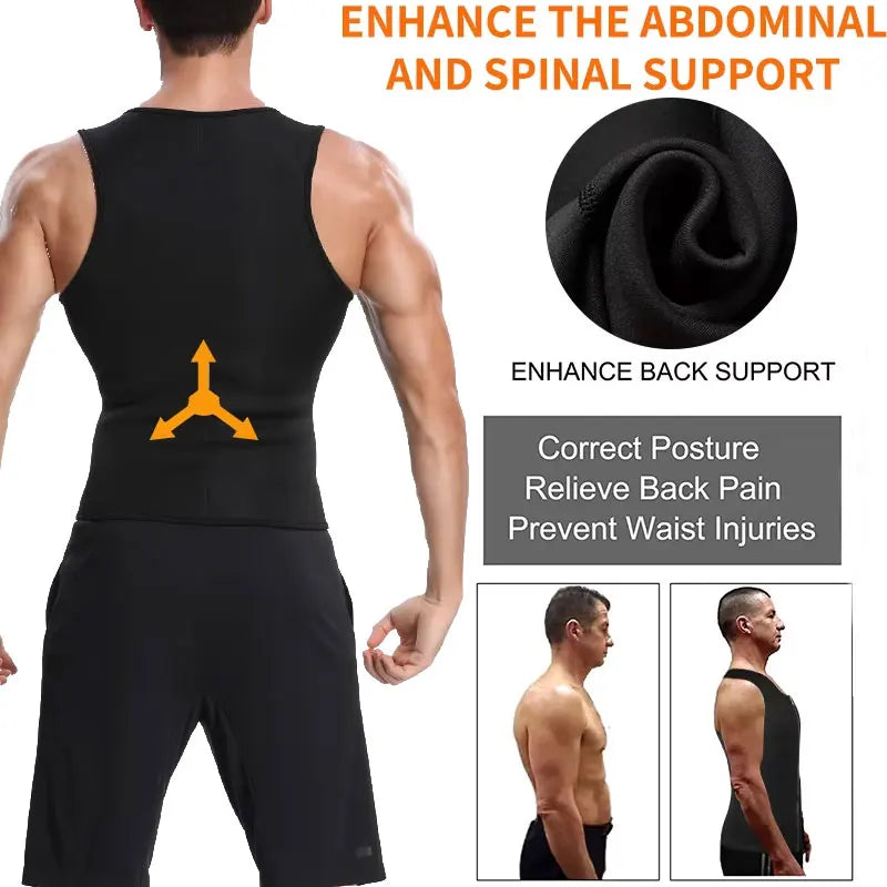 Men Body Shaper Zip Sauna Tank Top Workout Shirt Sauna Suit Plus Size Waist Trainer Vest for Weight Loss Neoprene Fitness Corset
