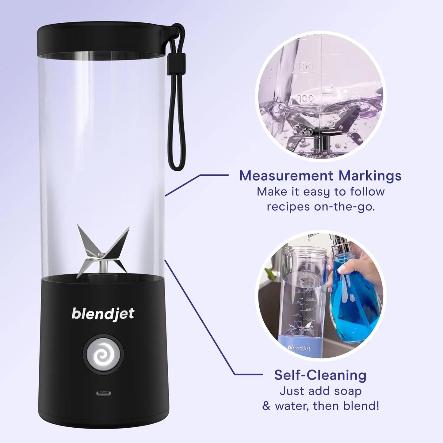Portable Blender for Smoothies & Shakes - 16oz 2 - USB-C Rechargeable & Self Cleaning - Mini Travel Blender with Stainless Steel