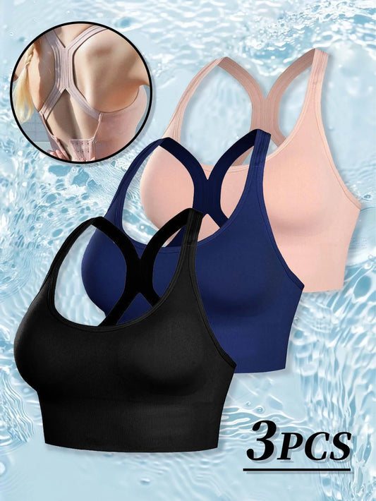 Plus Size Women's Cross-Design Shockproof Sports Bras with Adjustable Back Clasps - Yoga & Fitness Underwear
