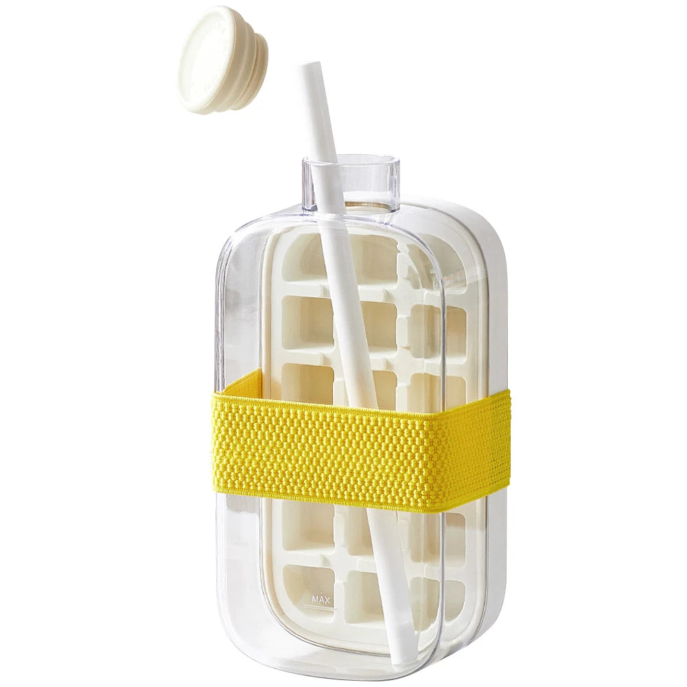 Creative Ice Cube Bottle with Straw Demould Ice Maker Cup Large Capacity Fitness Ice Cup for Indoor Outdoor Camping Hiking
