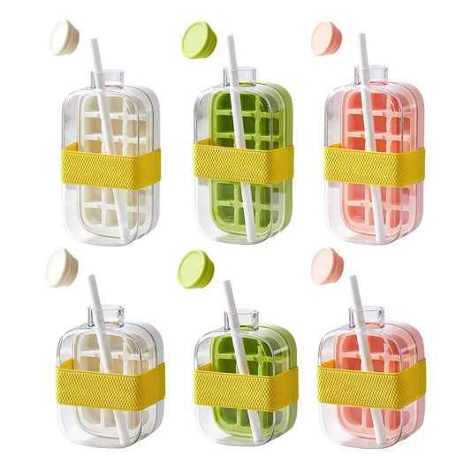 Creative Ice Cube Bottle with Straw Demould Ice Maker Cup Large Capacity Fitness Ice Cup for Indoor Outdoor Camping Hiking