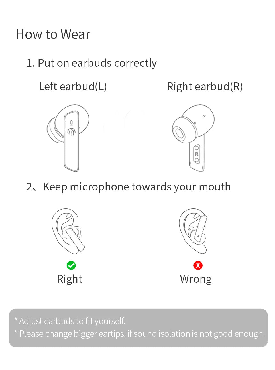 Wireless Earphone 40dB Noise Cancelling Bluetooth 5.2 Headphone 6 Mic ENC HD Call TWS Earbuds Transparency Mode