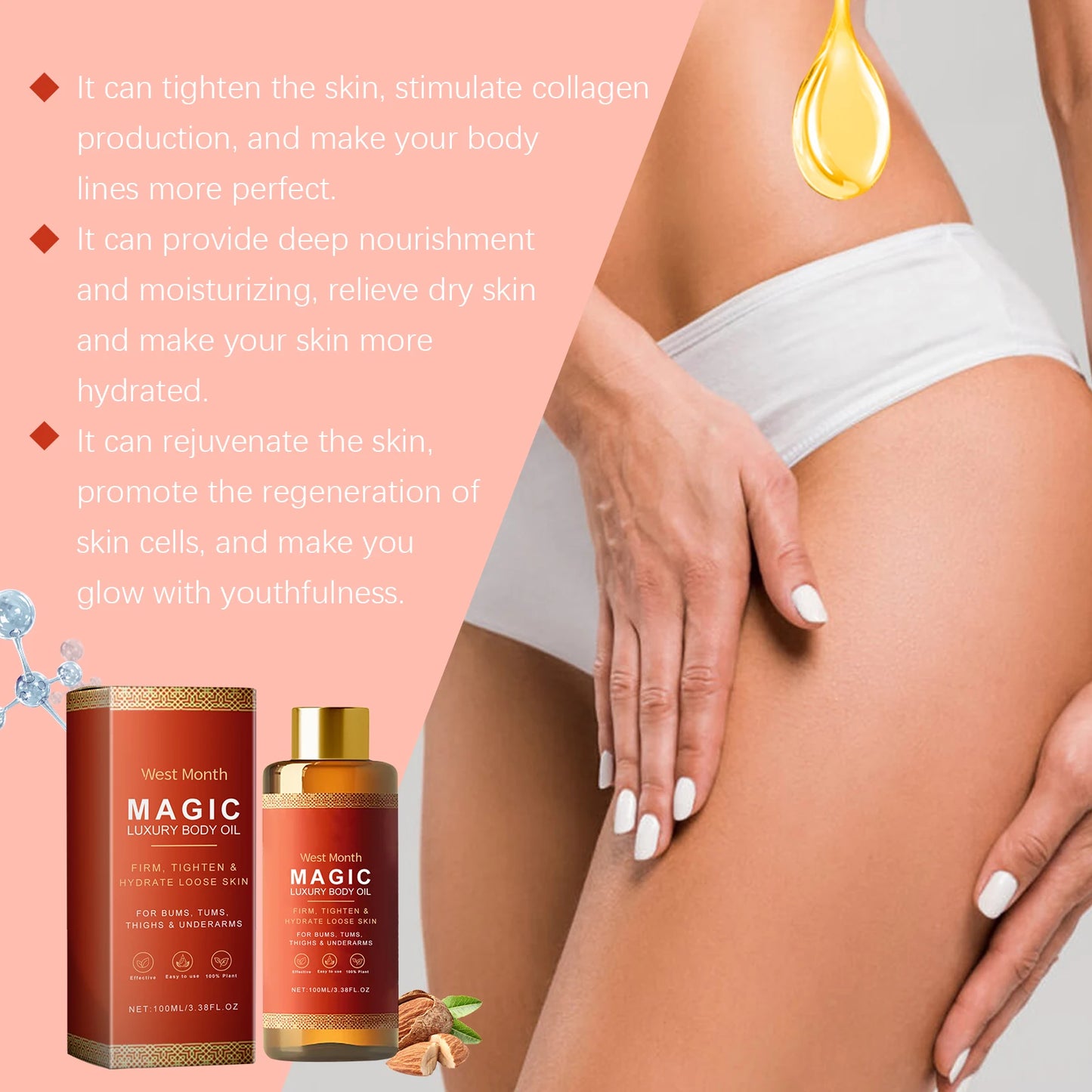 Body Tightening Skin Oil Daily Massage Reduce Sagging Moisturizing Glowing Skin Tone Lifting Body Essential Oil