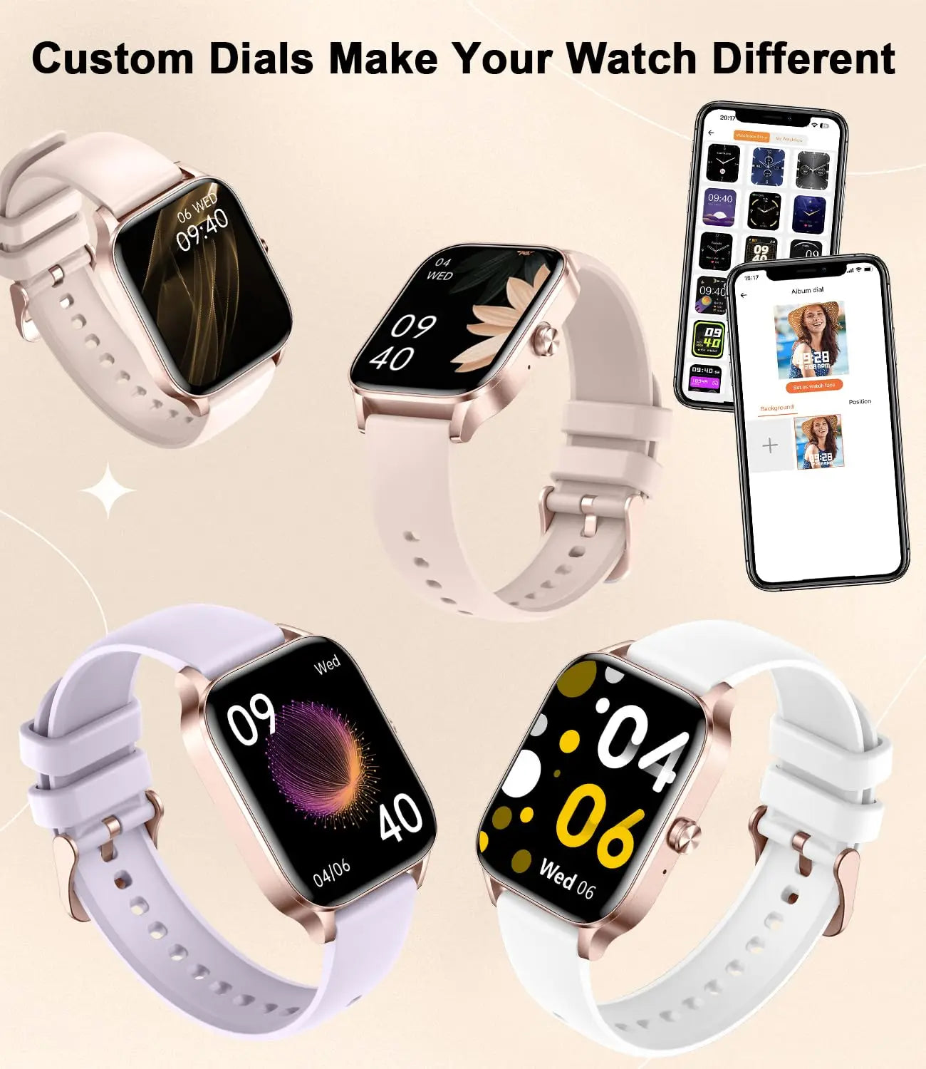 Android ladies' smartwatch (answer/make calls) 1.85-inch full touchscreen fitness tracker, pedometer/calorie/100+exercise mode,