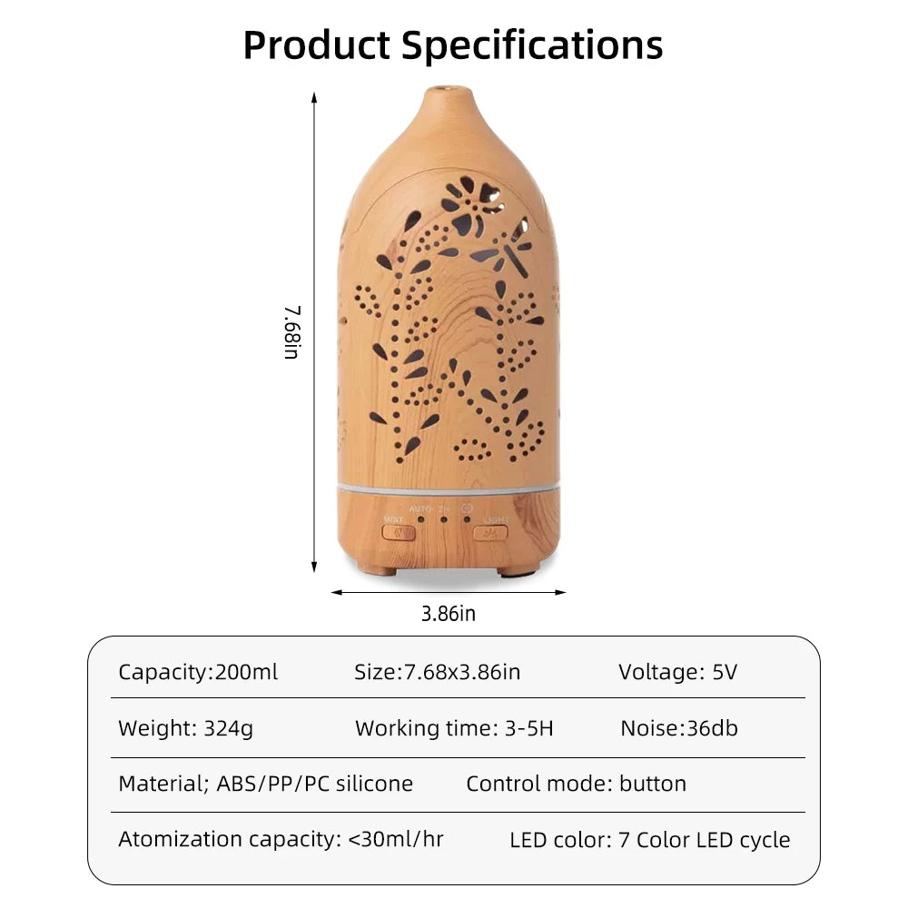 Lavender Hollow Ultrasonic Aromatherapy Diffuser  7 Color LED Lights, Quiet & Auto Shut Off