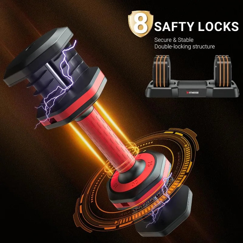 Adjustable Dumbbells Set of 2, 1-Sec Adjustable Weights Dumbbells Set, 5 in 1 Free Dumbbell with Anti-Slip Texture Handle