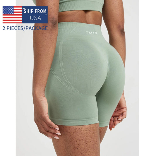 Newly listed price 2Pcs  Women's Seamless Tight Gym Shorts Workout Yoga Fitness Comfortable Leggings