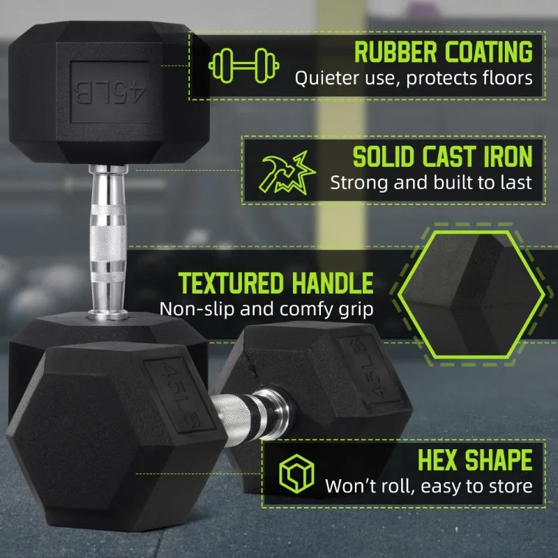 BalanceFrom Rubber Encased Hex Dumbbells, 45 lbs Pair, Black
