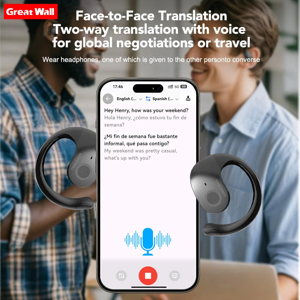 AI Real-Time Translation Wireless Bluetooth Earphones Supporting Over 100 Voice Languages Translation Headphones