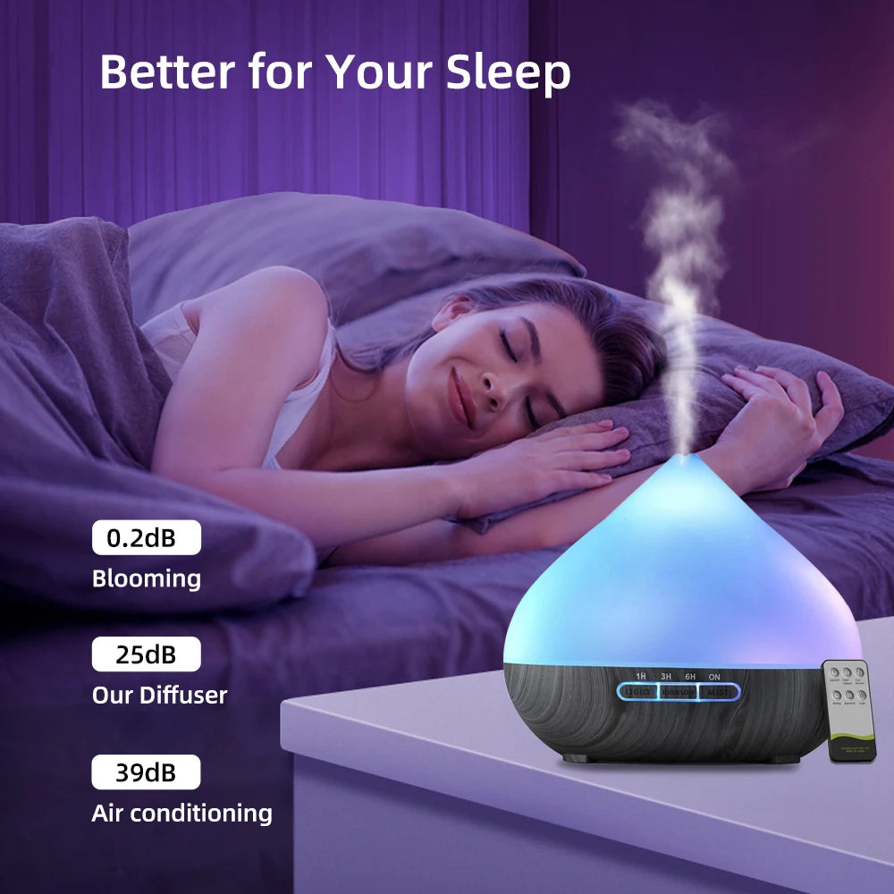 500ml aromatherapy essential oil diffusers remote control ultrasonic air humidifier multicolor LED light with 6 oils for home