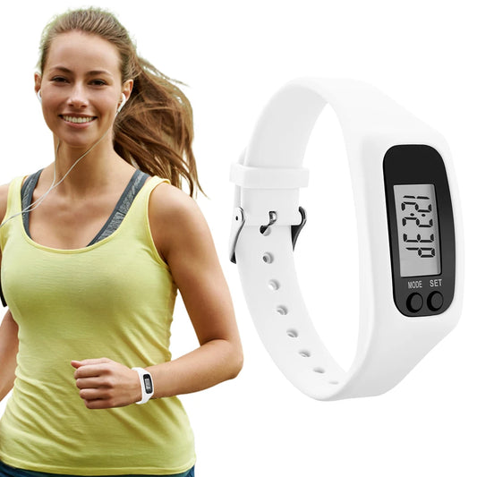 LED Pedometer Bracelet Walking Running Pedometer 12/24H Time Display Silicone Step Tracker Multi-Function for Outdoor Sports