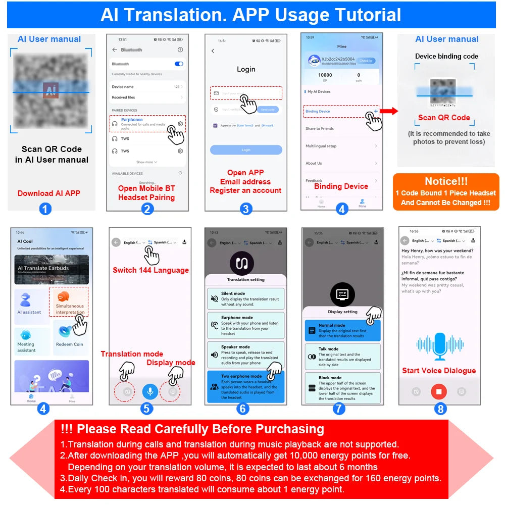 AI Real-Time Translation Wireless Bluetooth Earphones Supporting Over 100 Voice Languages Translation Headphones