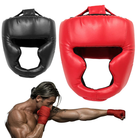 Full-Covered Thickened Boxing Helmet PU Leather Karate Muay Thai Training Head Protector Taekwondo Head Guard for Men Women Kids