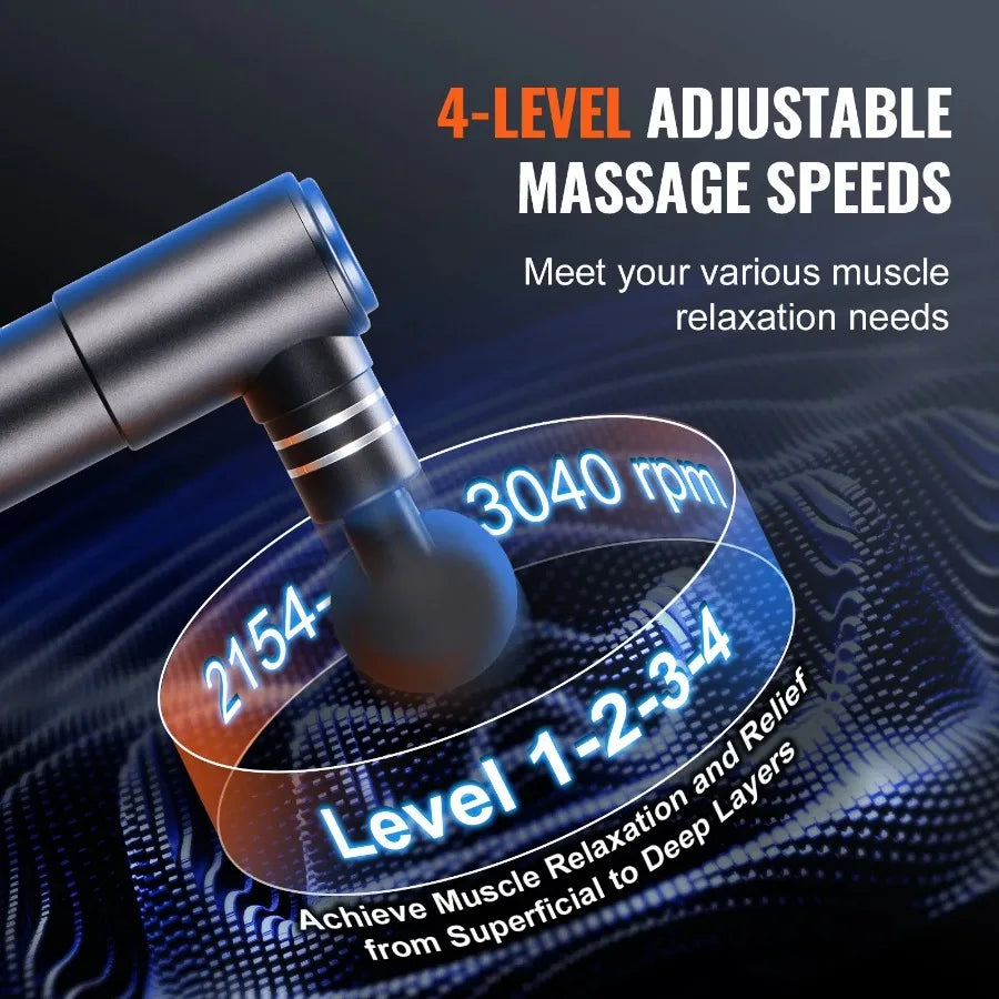 Massage Gun Deep Tissue Percussion Mini Muscle Massage Gun for Athletes - with 4 Speed Levels and 4 Massage s 12V 2500mAh Batt