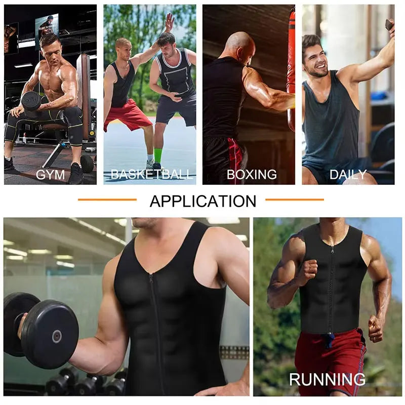 Men Body Shaper Zip Sauna Tank Top Workout Shirt Sauna Suit Plus Size Waist Trainer Vest for Weight Loss Neoprene Fitness Corset