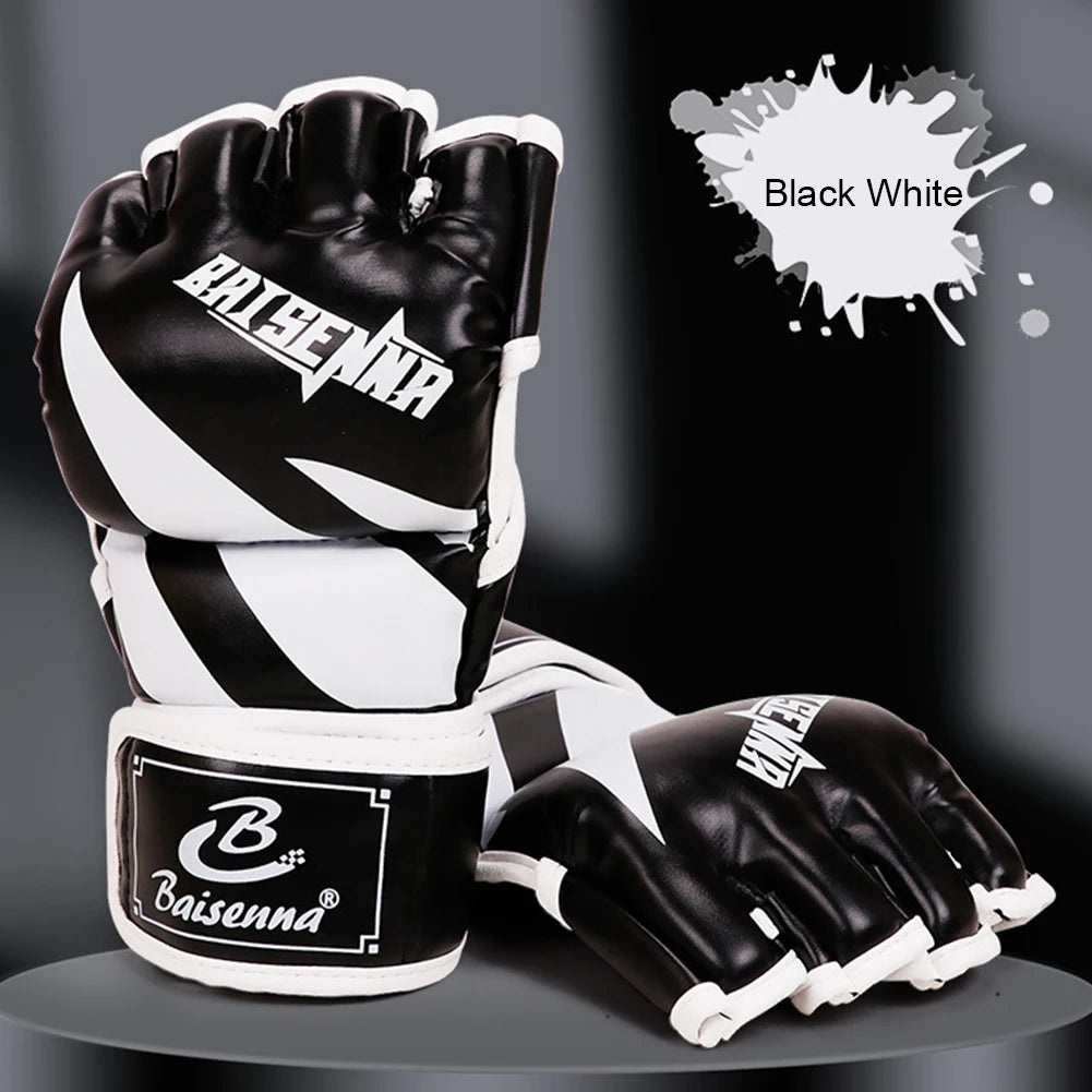 Unisex Boxing Gloves PU Leather 3cm Thickened Sparring Punching Gloves Adjustable Fingerless for Boxing Kickboxing Muay Thai MMA