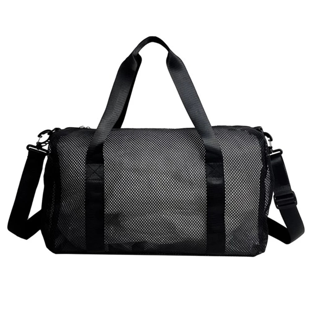 Mesh Travel Duffle Bag Carry On Sport Bag with Shoe Compartment Fitness Messenger Bag Dry Wet Separation for Outdoor Travel