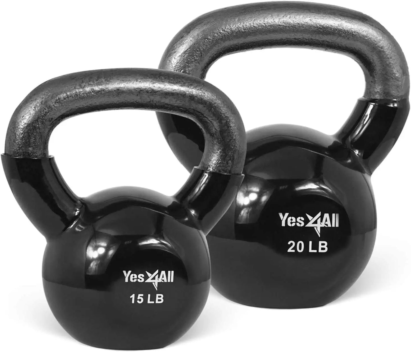 Black Kettlebell Set Vinyl Coated Weights Combo for Full Body Workout Equipment Push up, Grip Strength Training