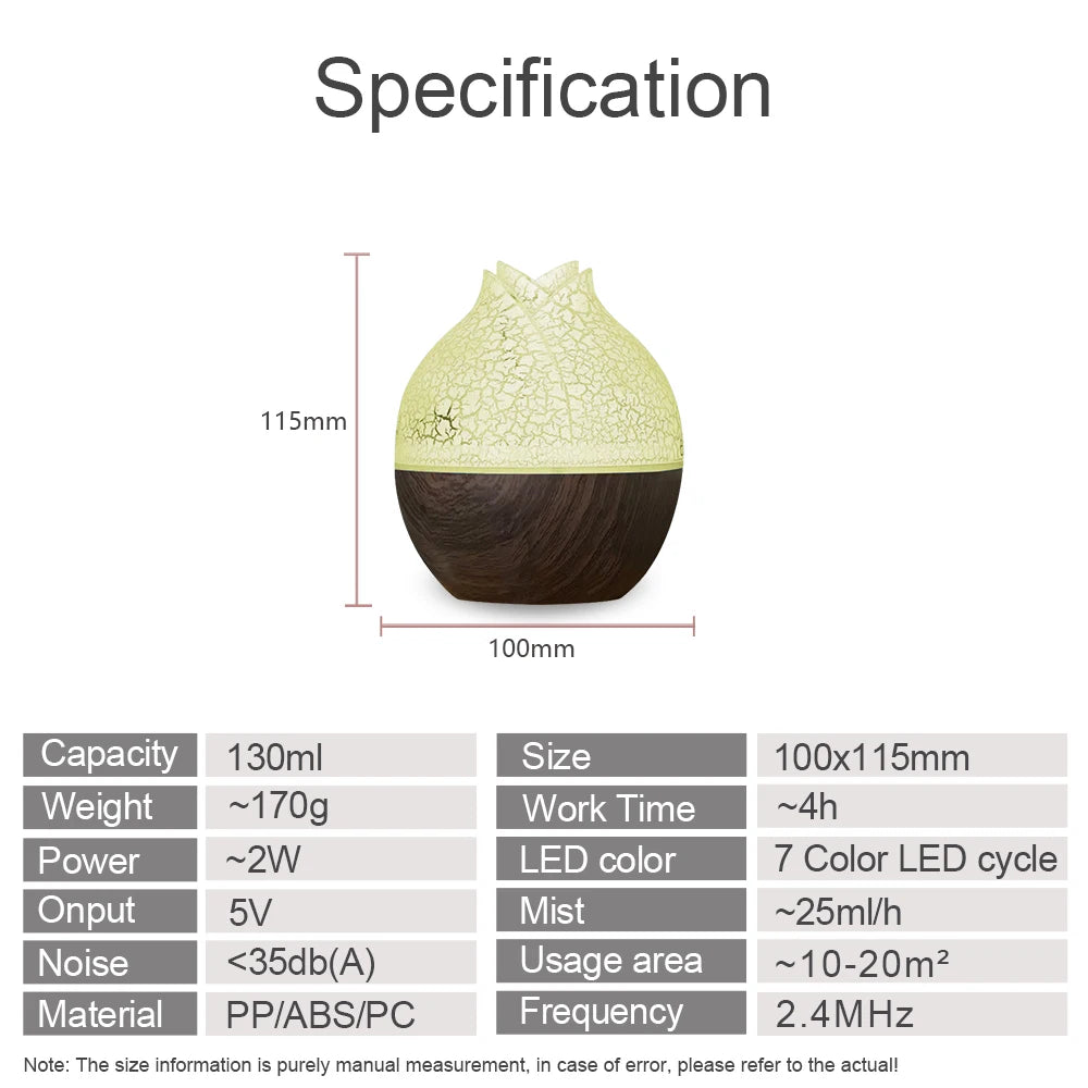 Sleek Modern Humidifier  Touch-Activated LED Diffuser, 130ml Compact USB Design for Minimalist Bedrooms or Desks