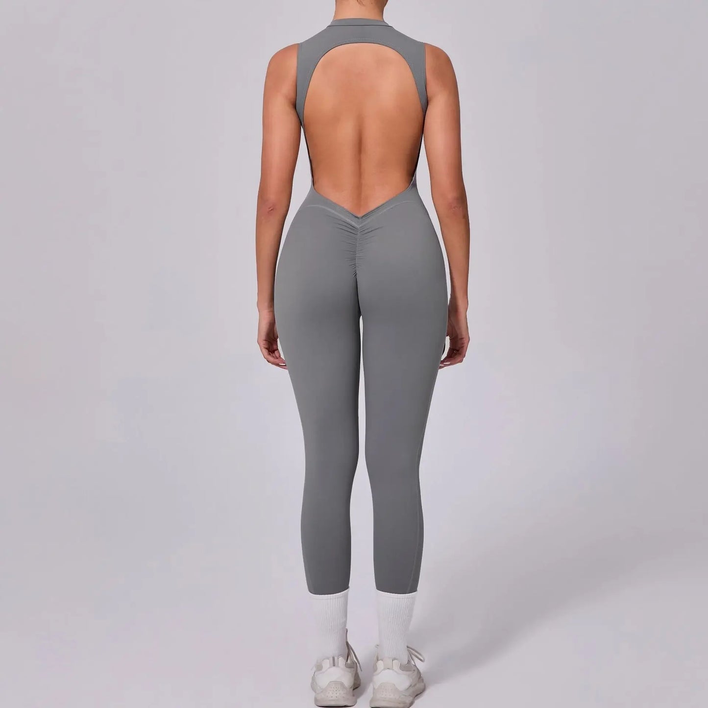 Women's Seamless Yoga Bodysuit - Backless & Removable Padding Booty Suit for Gym Fitness Breathable Design Sports Jumpsuit