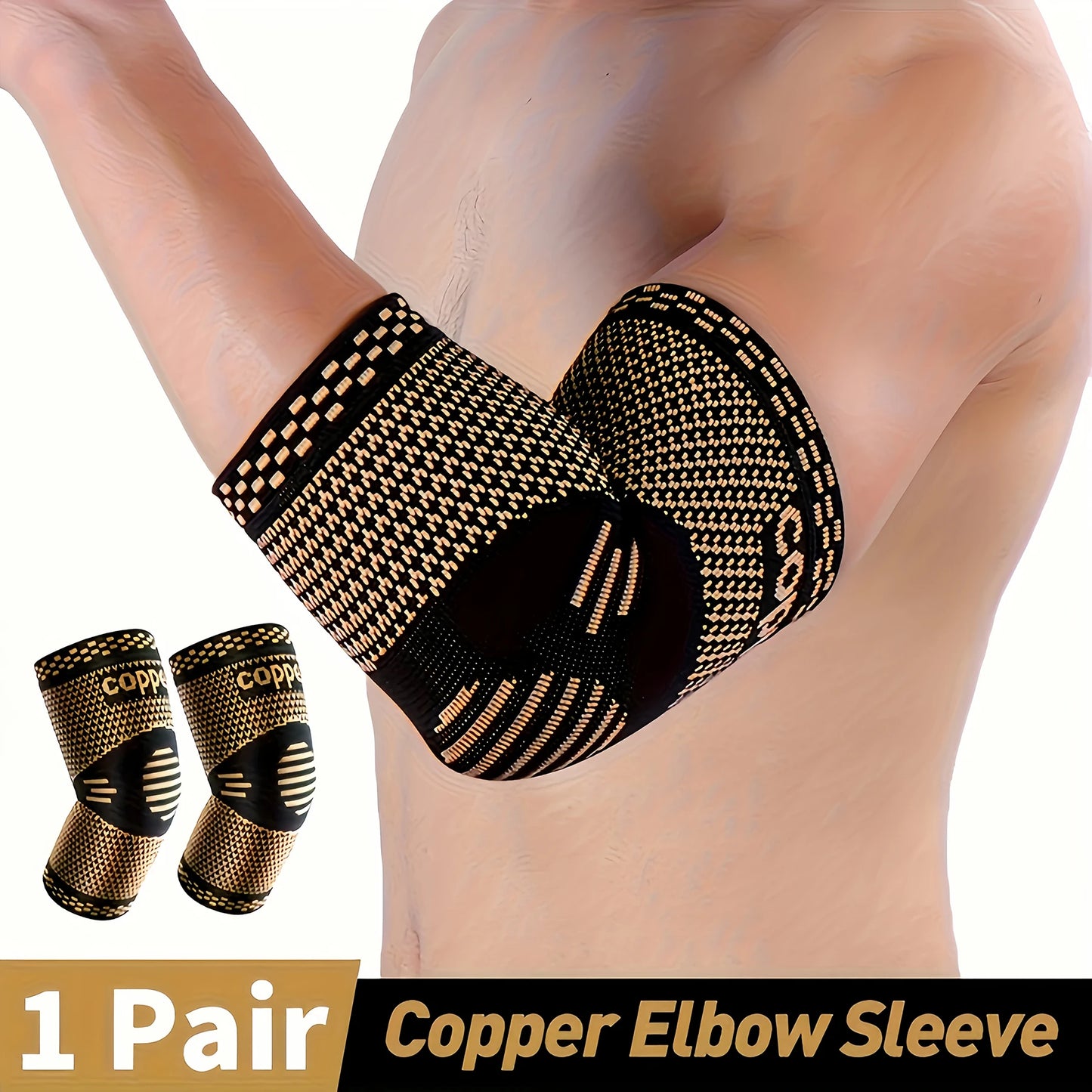 2 Pieces of Copper Ion Sports Elbow Pads, Elbow Compression Joint Protective Sleeves, Basketball, Football and Tennis Fitness Protective Gear