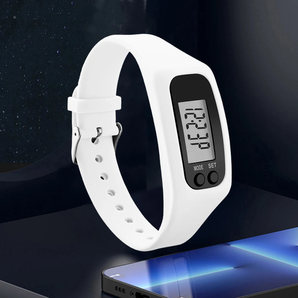 LED Pedometer Bracelet Walking Running Pedometer 12/24H Time Display Silicone Step Tracker Multi-Function for Outdoor Sports