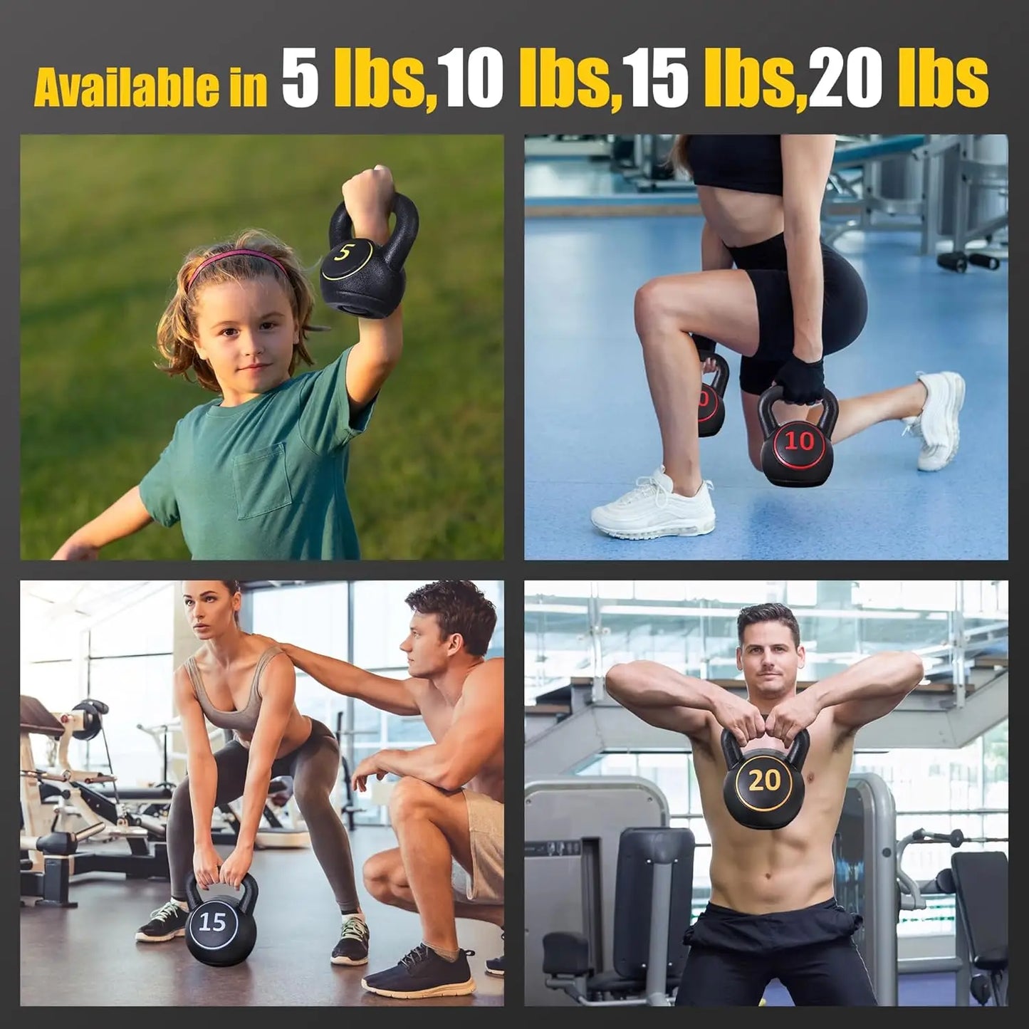 Kettlebell Sets, 4-Piece Kettlebells 5lb, 10lb, 15lb, 20 lb, Kettle Bell Weights for Dumbbel Weights Exercise, Strength Straingi