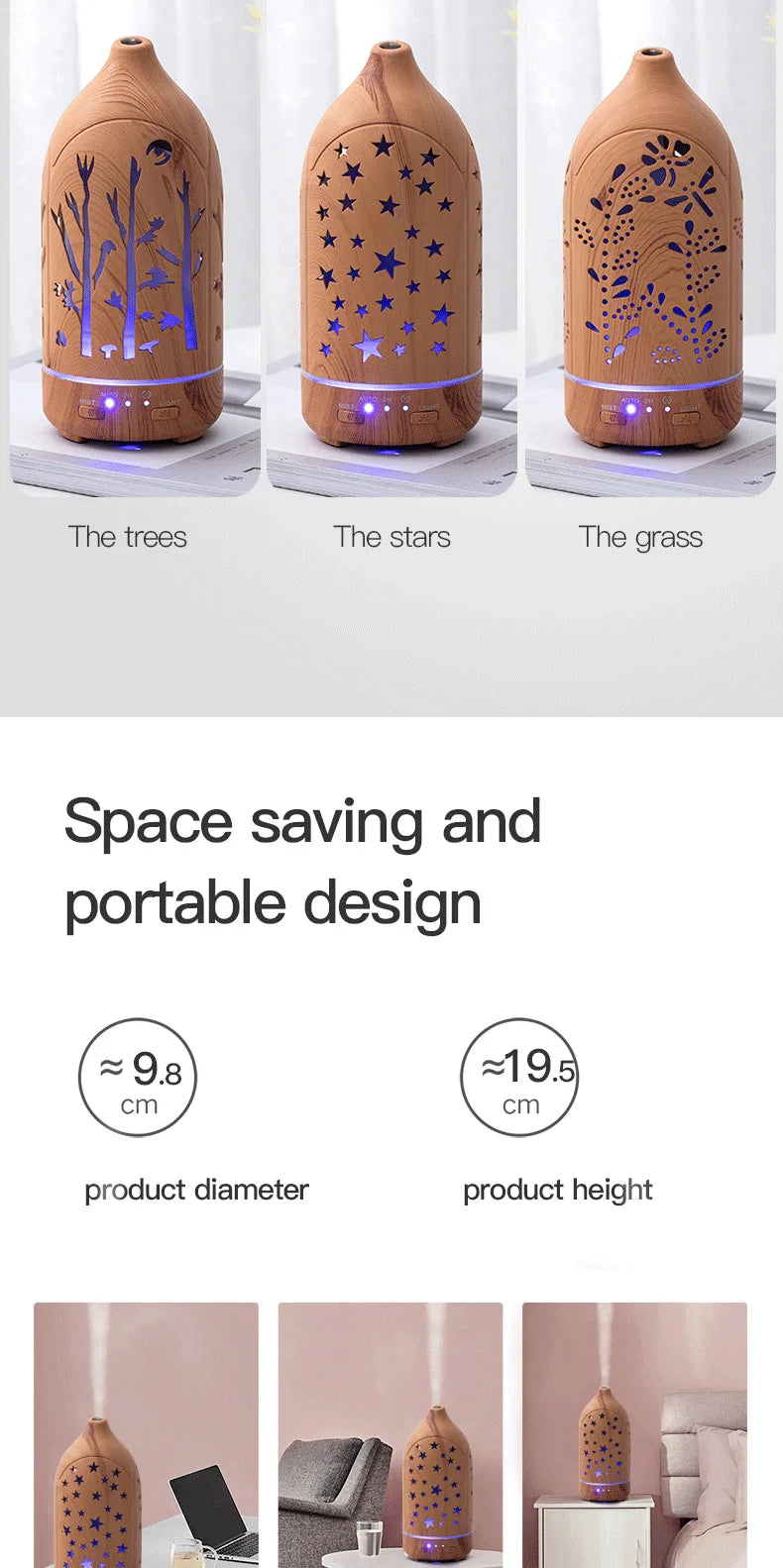 Ultrasonic Essential Oil Diffuser with LED lights 100ml Water Tank Adjustable Cool Mist Modes for Aromatherapy and Humidifying