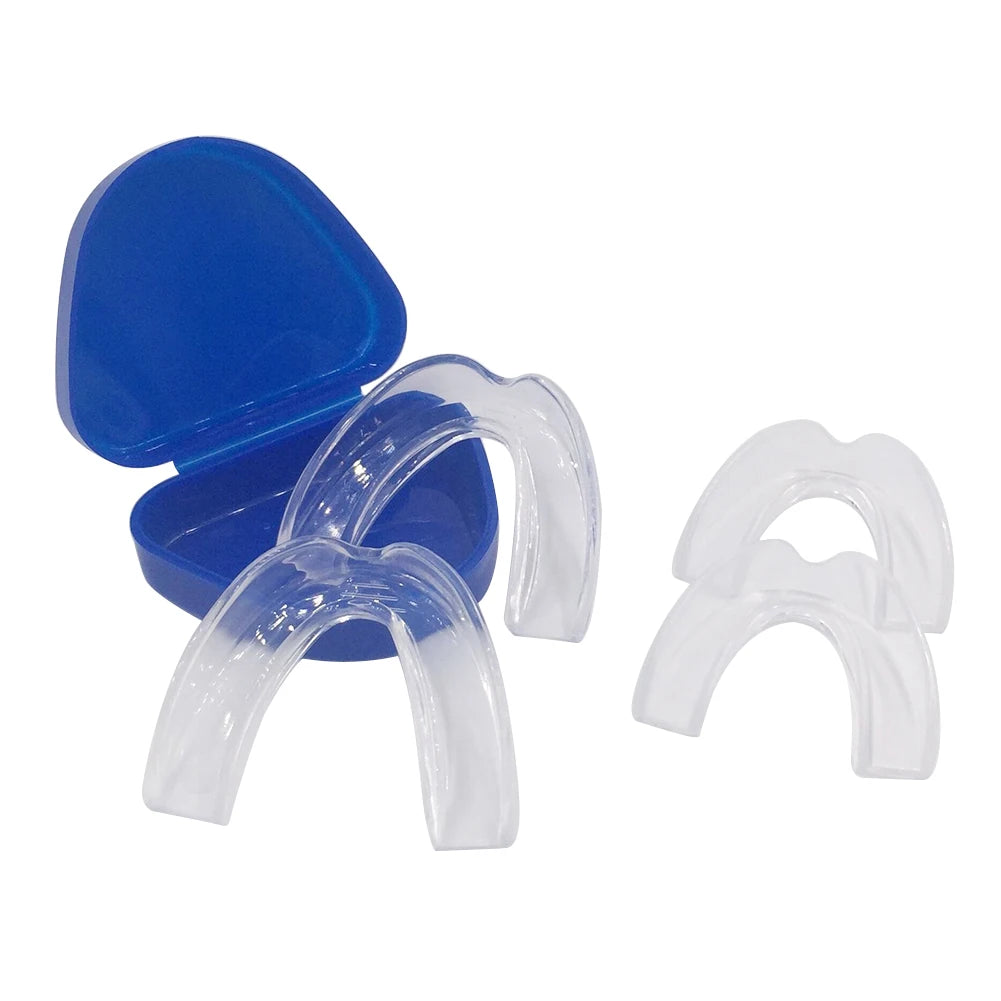 4Pcs Mouth Guard with Storage Case Anti-Grinding Teeth Protection Stop Bruxism Sports Mouth Guard for Teeth Clenching at Night