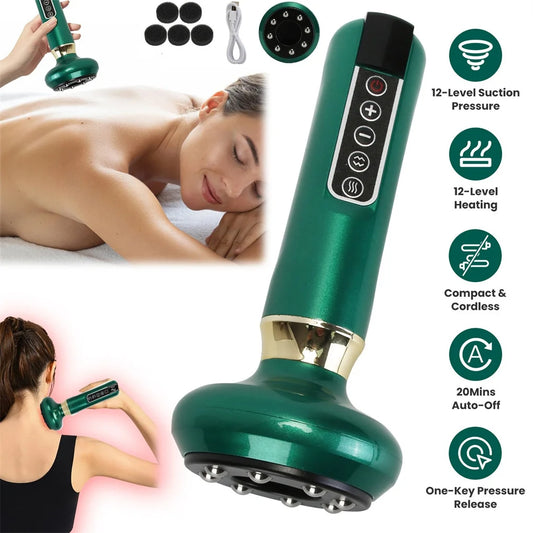 Anti Cellulite Massager with 12-Level Suction & Heating - Steel Rollers for Visible Reduction, Full-Body Versatility - Cordless,