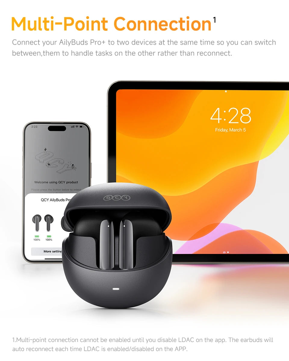 Wireless Earphone Hi-Res Audio with LDAC Bluetooth 5.3 Earbuds 6 Mic AI HD Call Multipoint Connection