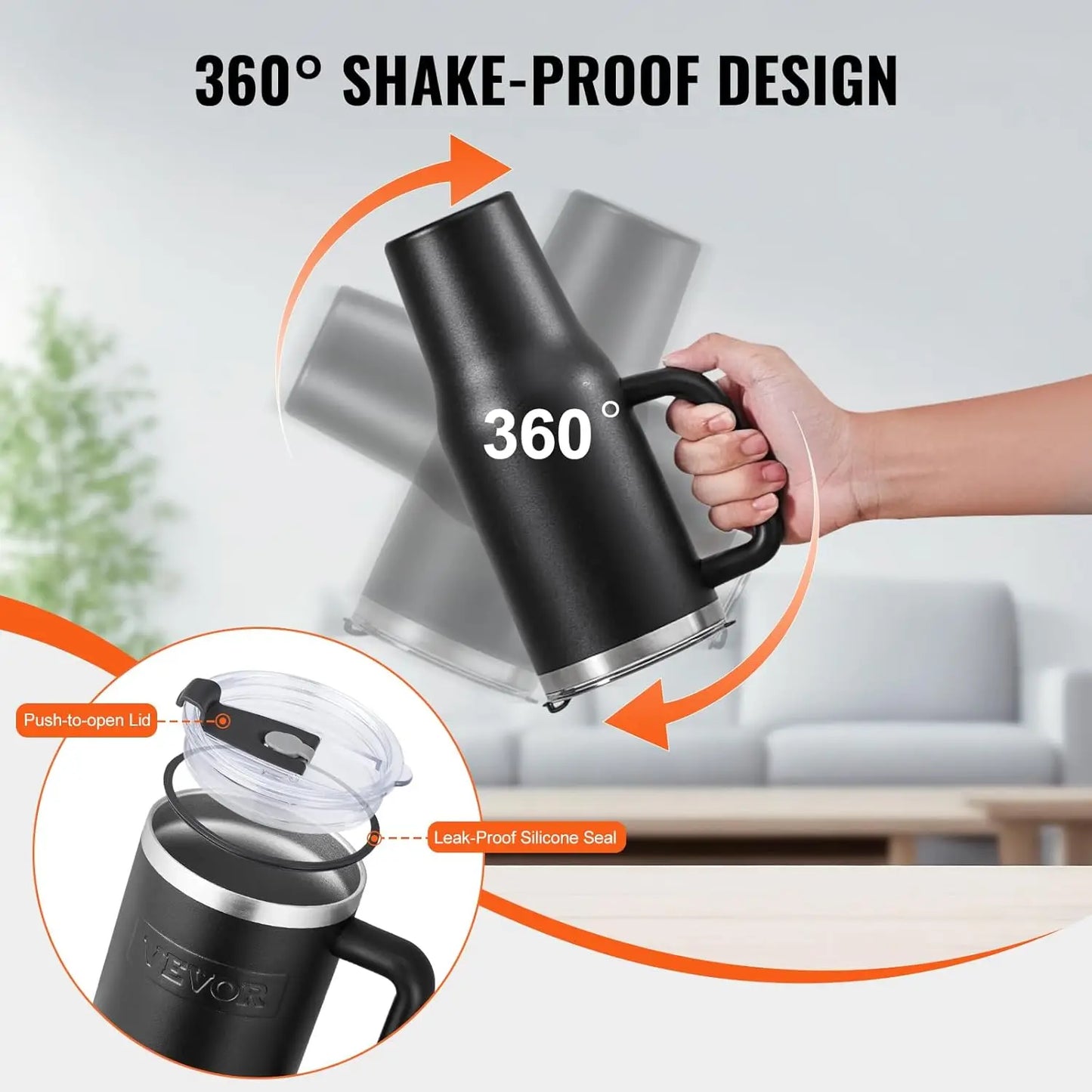 40 oz Insulated Water Bottle,Stainless Steel Sports Coffee Cup with Lid,Handheld Travel Coffee Mug Double Walled,Flask Leakproof