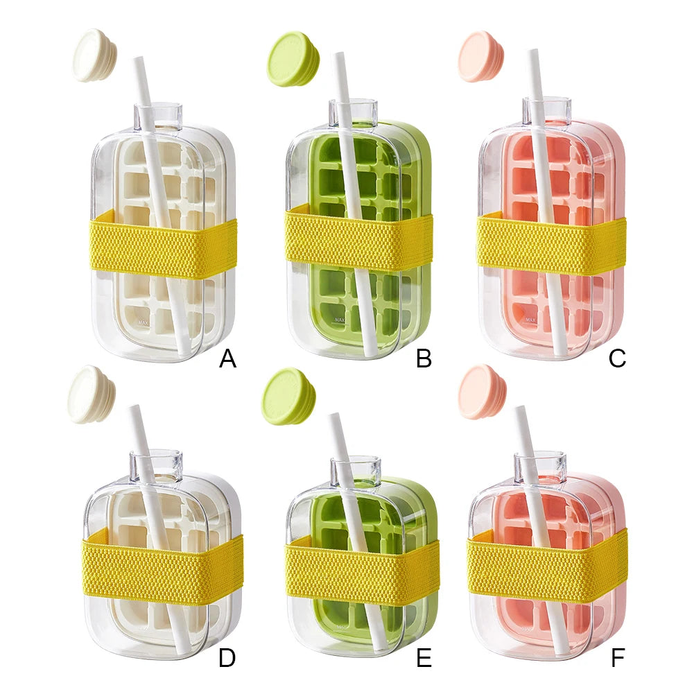 Creative Ice Cube Bottle with Straw Demould Ice Maker Cup Large Capacity Fitness Ice Cup for Indoor Outdoor Camping Hiking