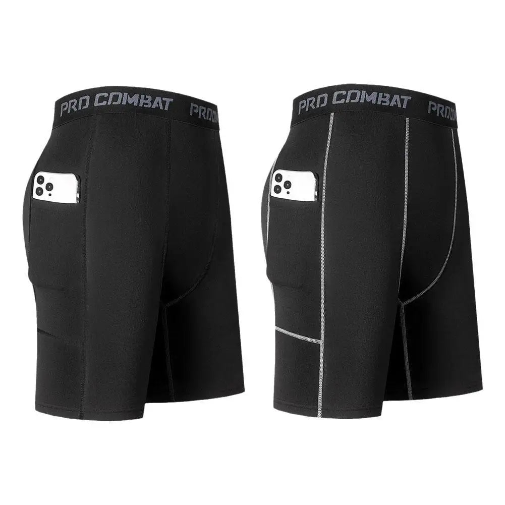 High Performance Men's Compression Short Pants With Pocket Elastic Quick Dry Breathable Stretchy Base Layer For Sports Gym