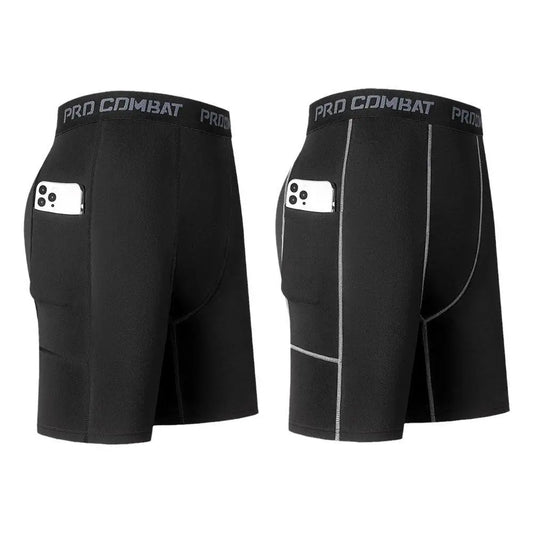 High Performance Men's Compression Short Pants With Pocket Elastic Quick Dry Breathable Stretchy Base Layer For Sports Gym