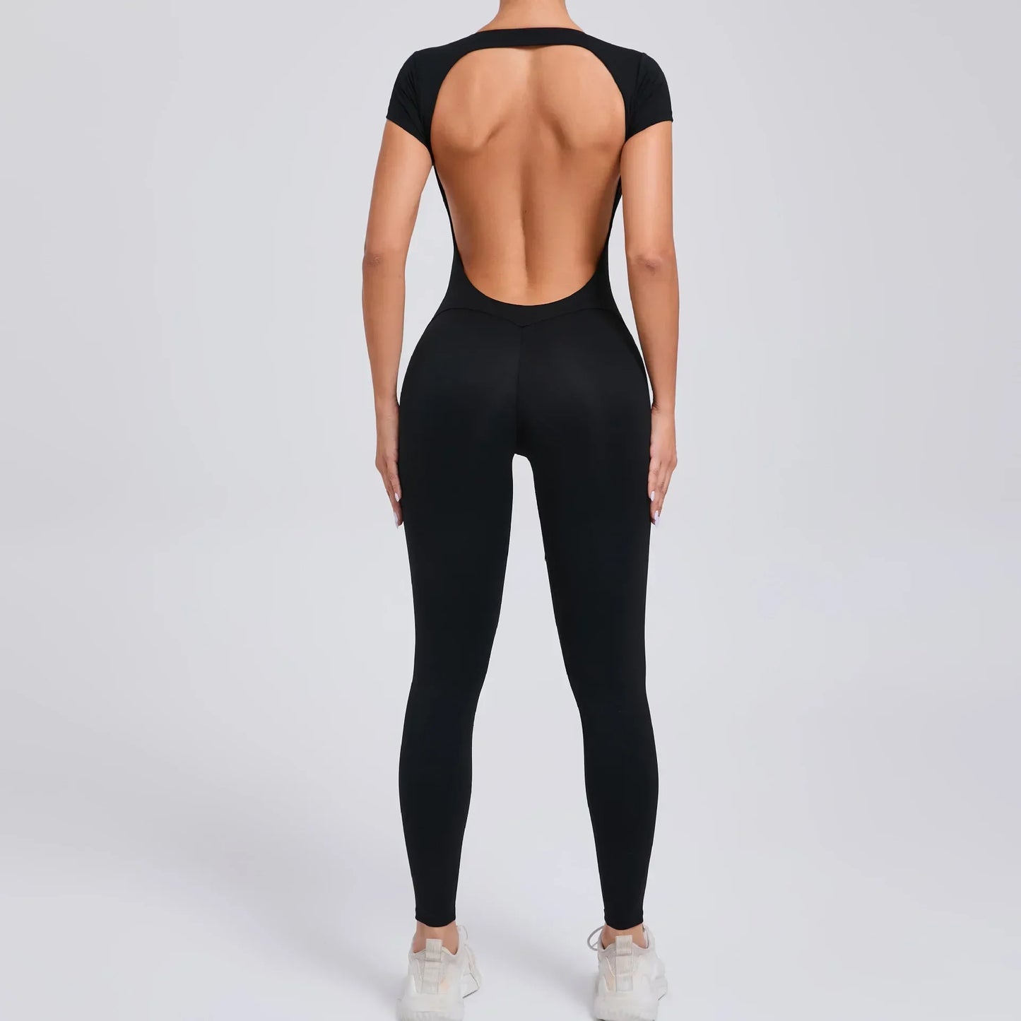 Sexy Hollow Backless Sport Jumpsuit Women Sportswear One Piece Yoga Set Gym Outfit Short Sleeve Fitness Overalls Workout Clothes