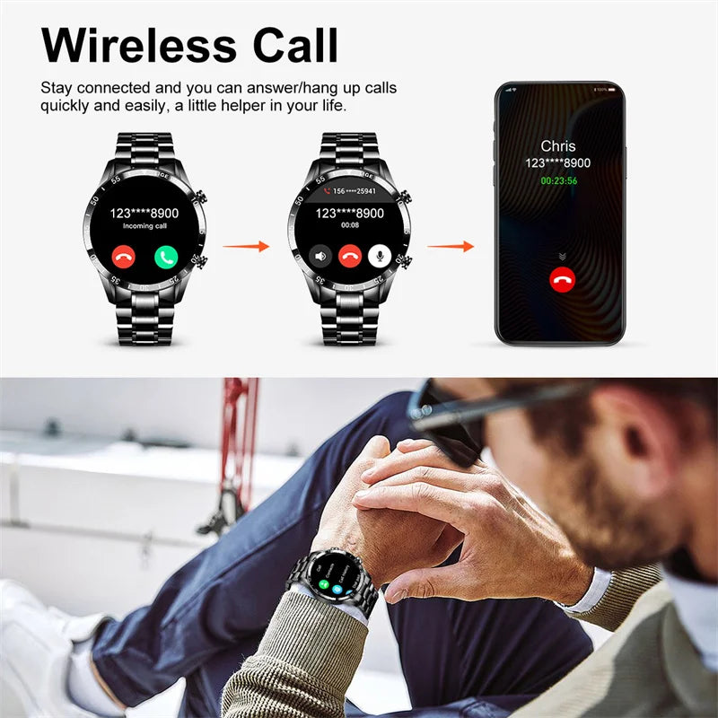 Stainless Steel Smart Watch Wrist Watch Mature Men Luxury Men Sport Fitness Bluetooth Call Mature Men's Smartwatch Outdoors