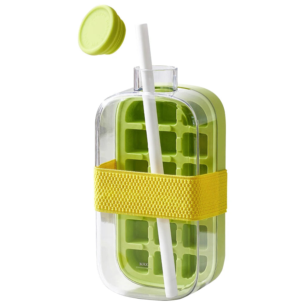 Creative Ice Cube Bottle with Straw Demould Ice Maker Cup Large Capacity Fitness Ice Cup for Indoor Outdoor Camping Hiking