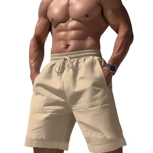 Mens Beach Shorts Casual Loose Knee Length Short Pants Summer Cotton and Linen Shorts Male New Gym Sports Trousers