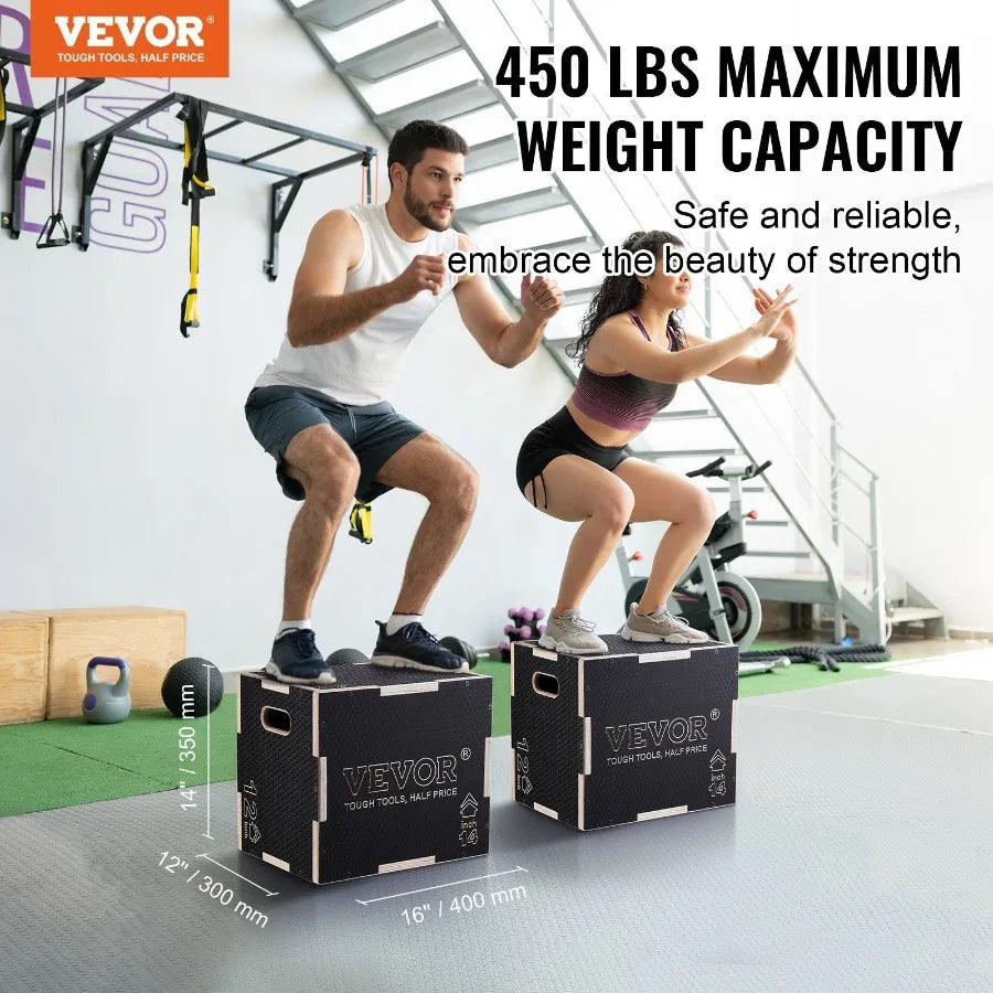3 in 1 Plyometric Jump Box 16 14 12 Inch Wooden Plyo Box Platform Jumping Agility Box AntiSlip Fitness Exercise Step Up Box fo