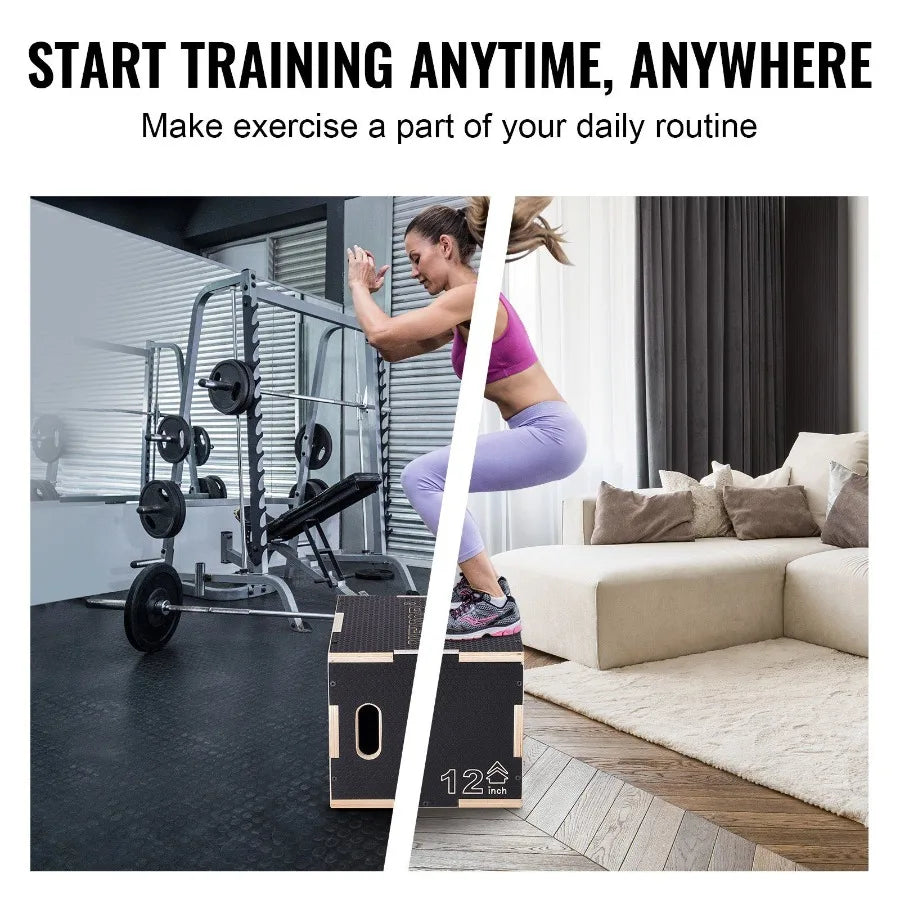 3 in 1 Plyometric Jump Box 16 14 12 Inch Wooden Plyo Box Platform Jumping Agility Box AntiSlip Fitness Exercise Step Up Box fo